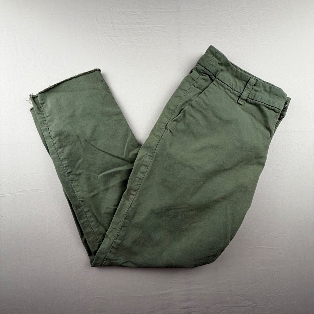 Frank & Eileen Wicklow Chino Pants Womens 2 Green Hem Italian Cotton Chinos 0157